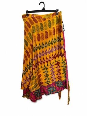 One-of-a-Kind Recycled Sari Wrap Skirt – Adjustable, Reversible, Size 14-32 NWT